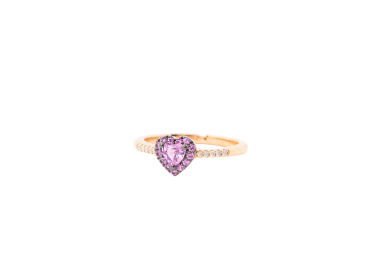 Anillo corazón con zafiros rosados