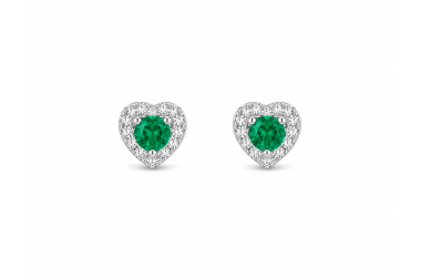 Aretes corazón con diamantes y esmeraldas