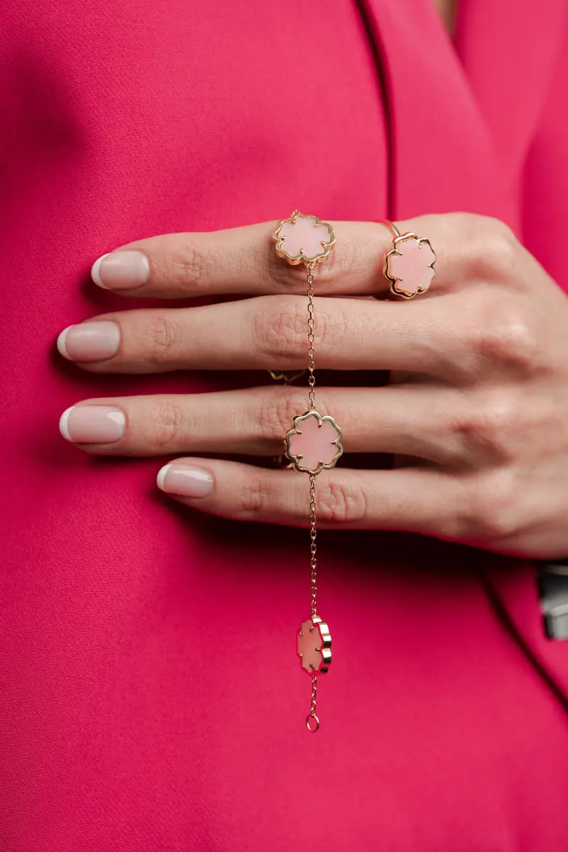 Anillos y pulsera QANTU con ópalo andino rosa