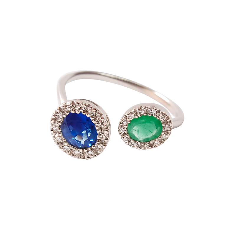 Anillo con esmeralda y zafiro