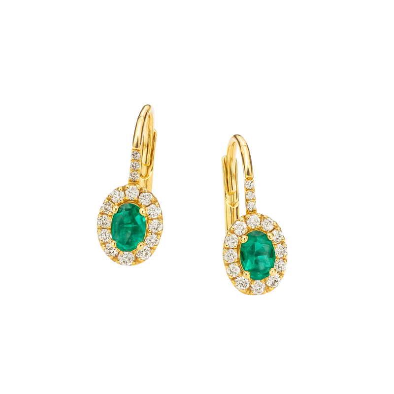 Aretes con esmeraldas y brillantes