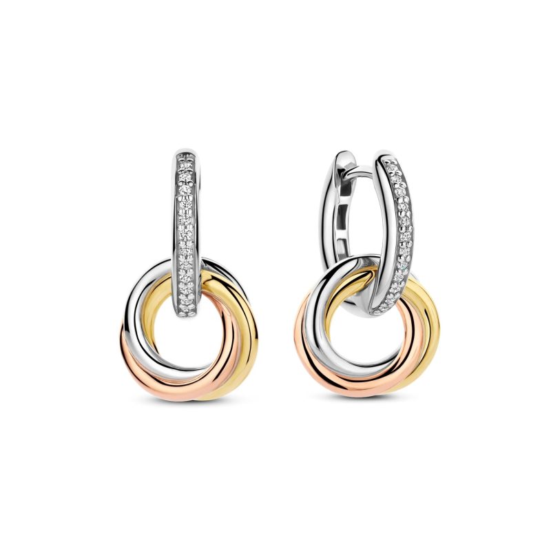 Ti Sento - Tricolor Zirconia Crossover Circle Hoops