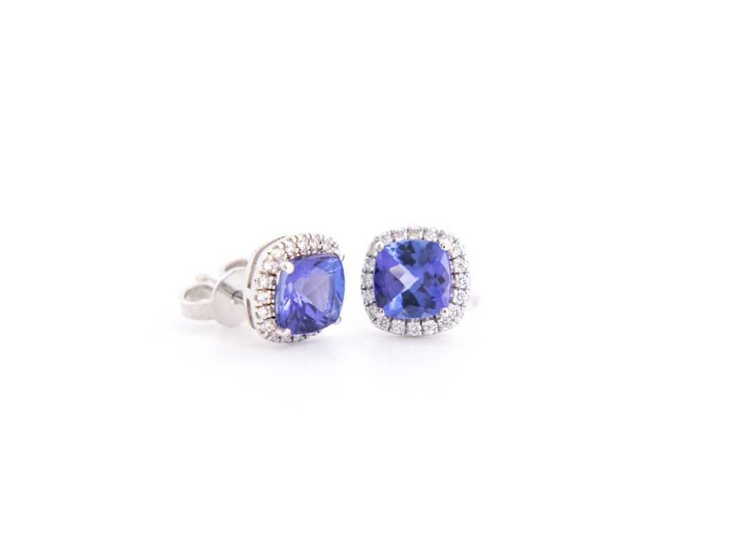 Aretes Moraglione con tanzanitas y diamantes