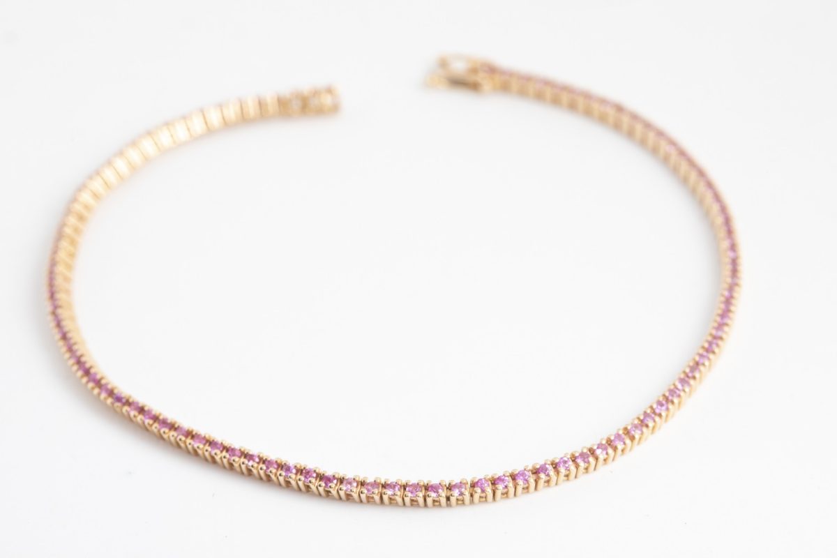 Pulsera Moraglione tenis con zafiros rosados
