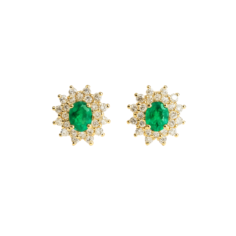 Aretes con esmeraldas y brillantes