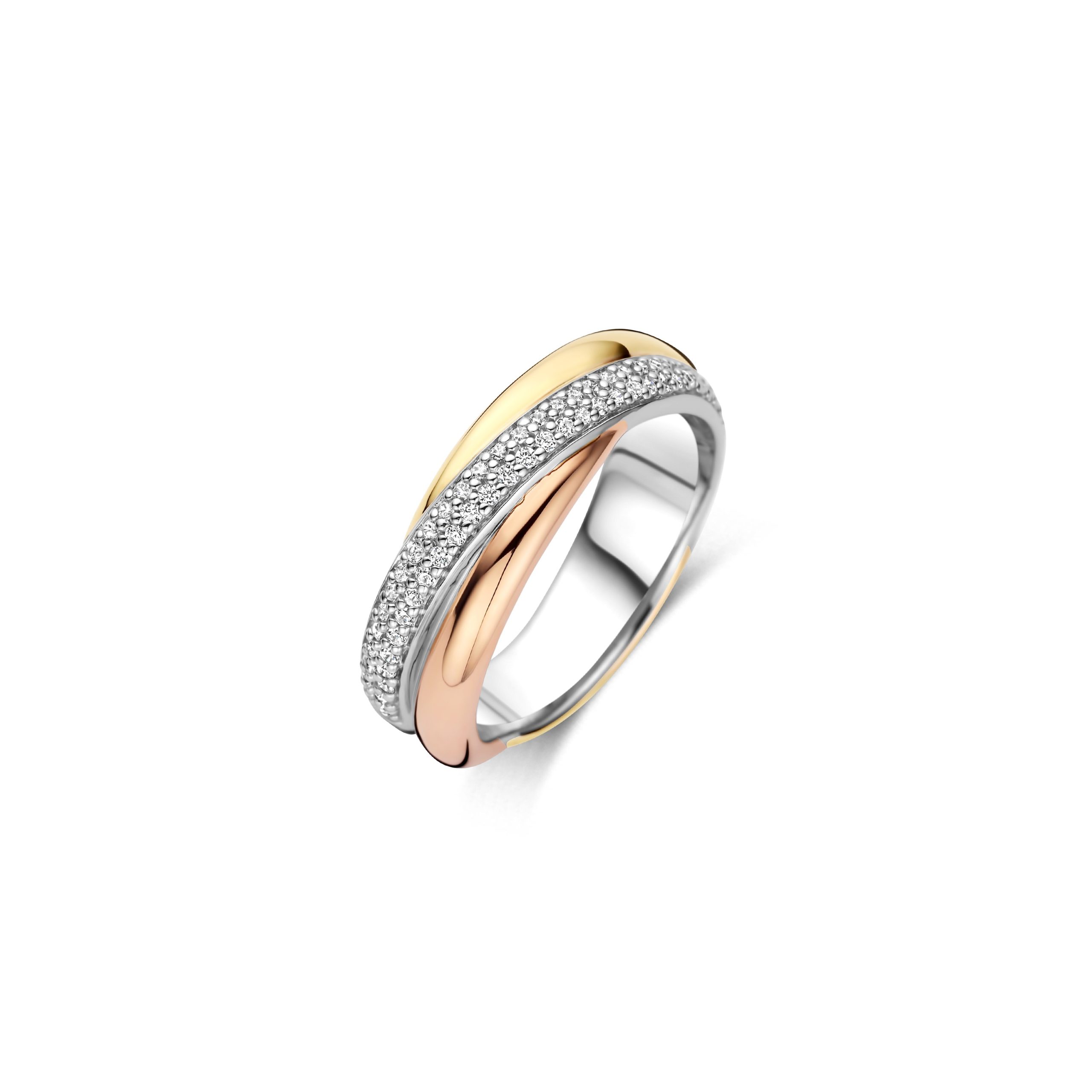 Ti Sento - Tricolor Zirconia Crossover Ring - S model
