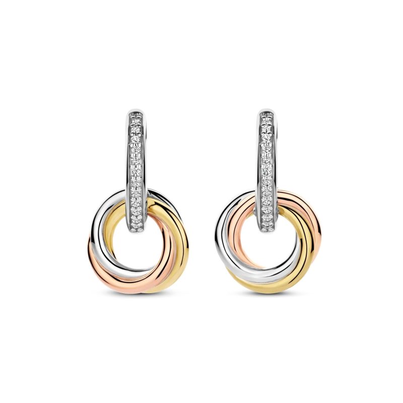 Ti Sento - Tricolor Zirconia Crossover Circle Hoops