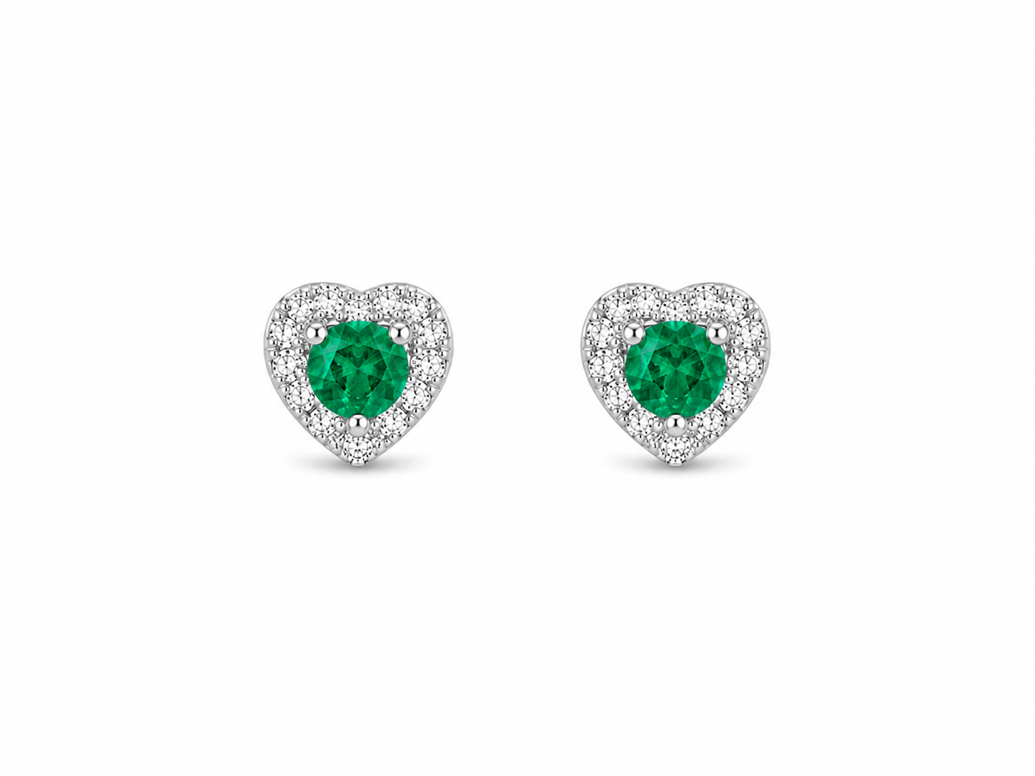 Aretes corazón con diamantes y esmeraldas