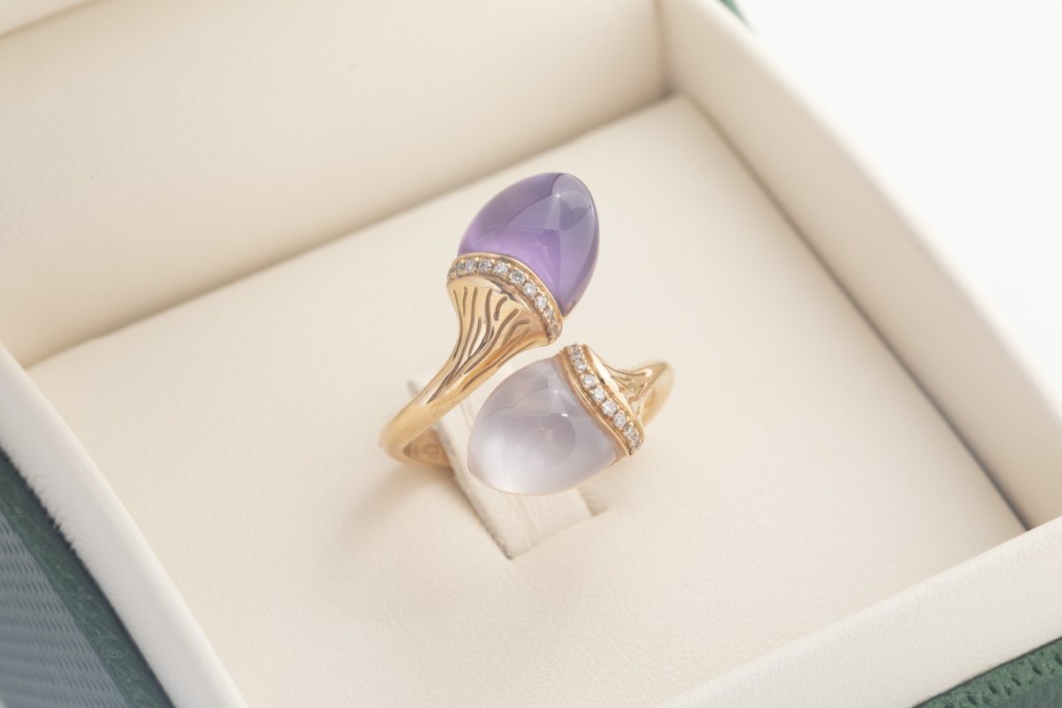 Anillo Moraglione en oro amarillo con cuarzo rosado